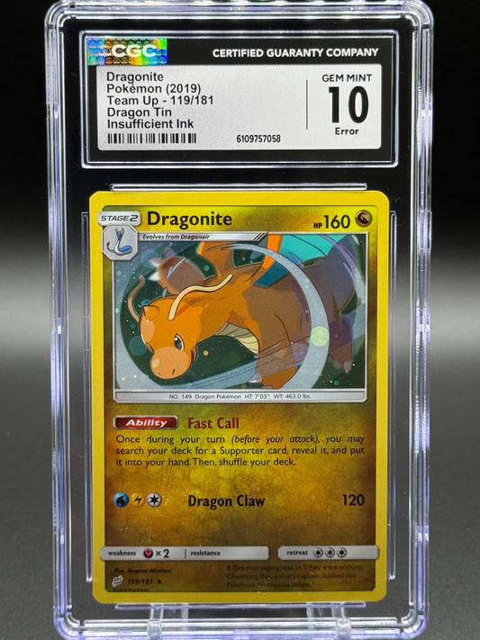 Pokemon TCG Dragonite | Team Up 119/181 Cosmos Holo | CGC Graded GEM MINT 10 ERROR