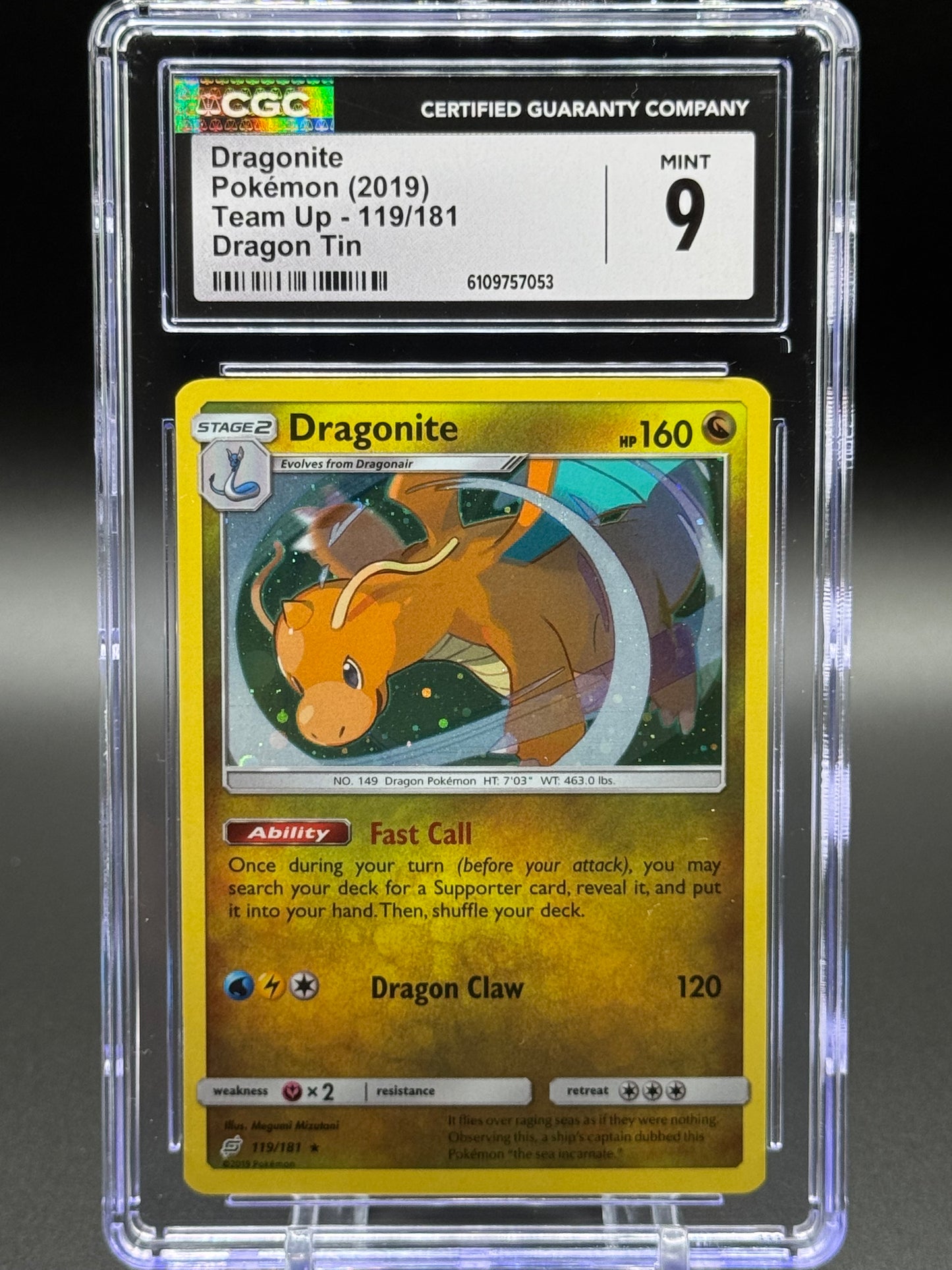 Pokemon TCG Dragonite | Team Up 119/181 Cosmos Holo | CGC Graded MINT 9