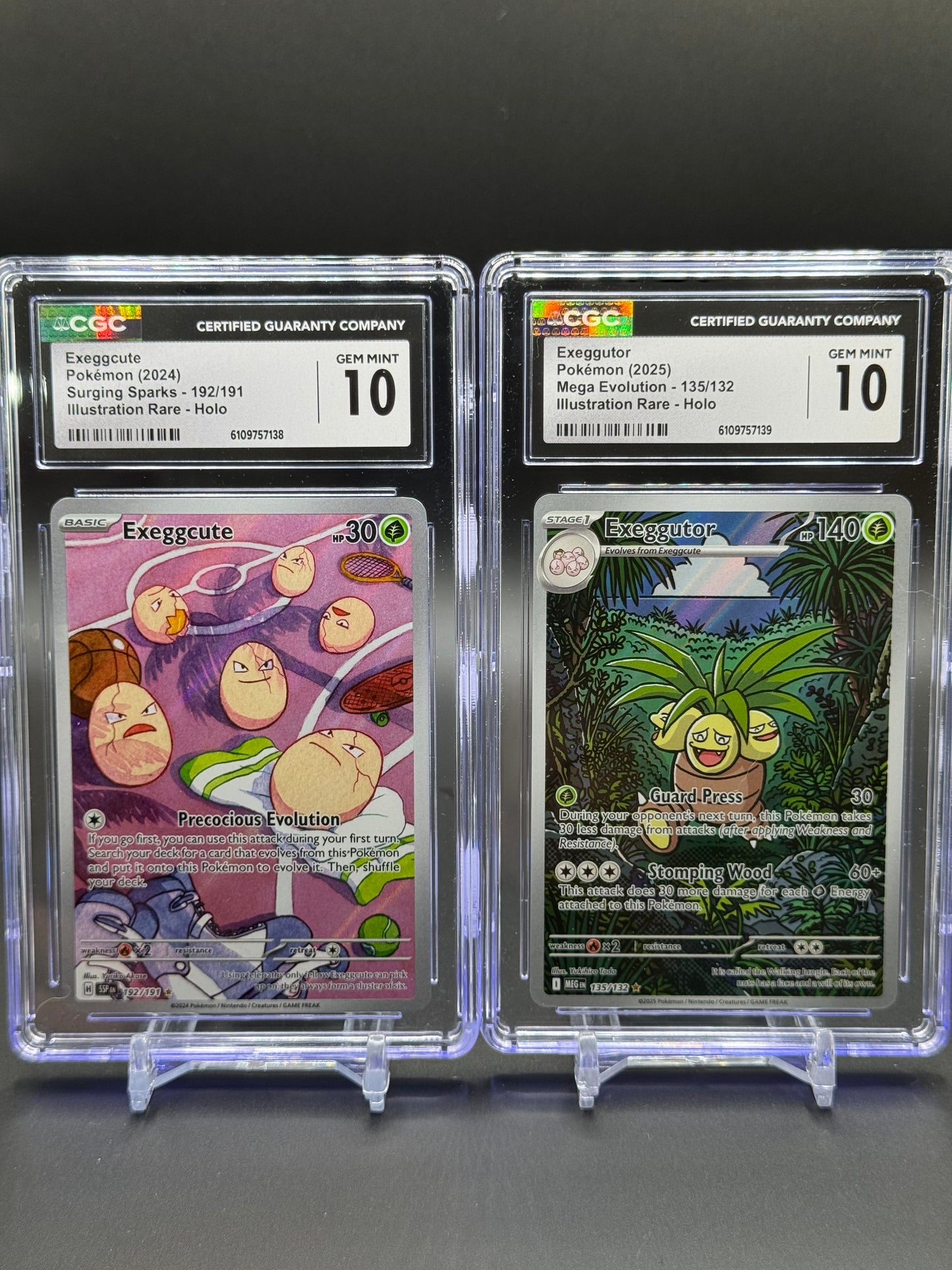 Pokemon TCG Exeggcute & Exeggutor | SS 192/191 & ME 135/132 | CGC Graded GEM MINT 10 Sequential Set