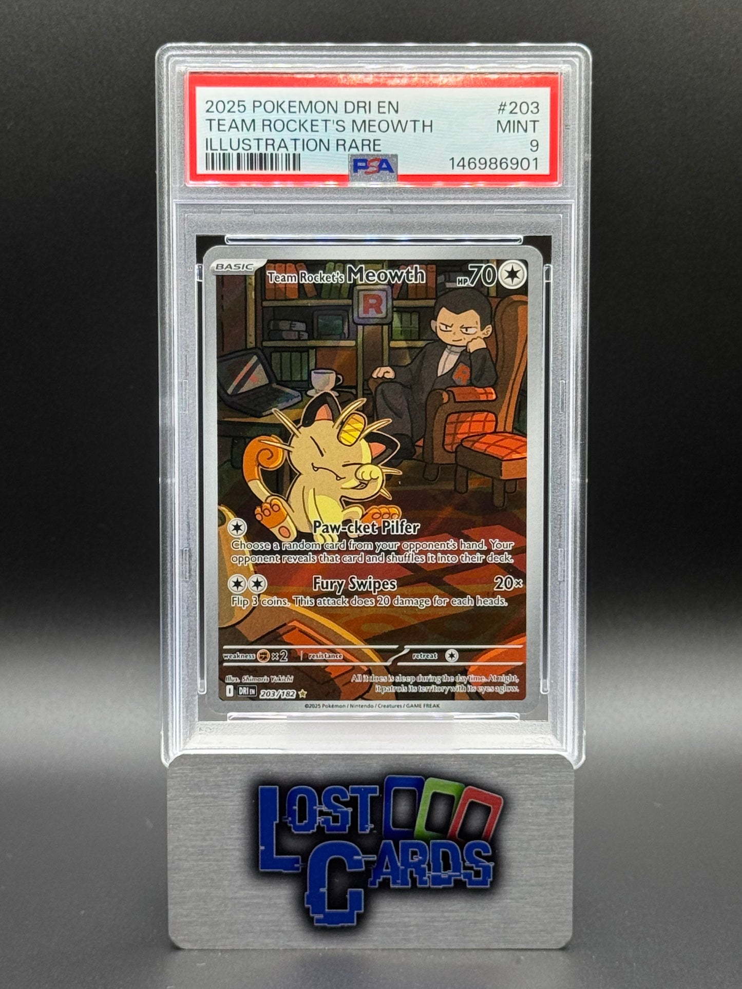 Pokemon TCG Team Rocket's Meowth | Destined Rivals 203/182 | PSA Graded MINT 9
