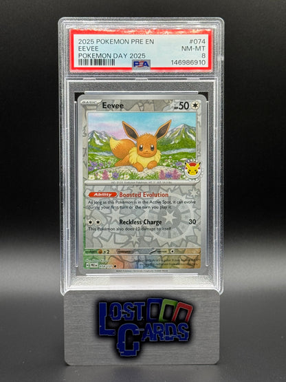 Pokemon TCG Eevee | Prismatic Evolutions Pokemon Day 2025 074/131 | PSA Graded NM-MT 8