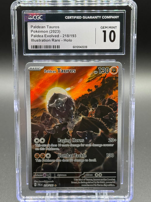 Pokemon TCG Paldean Tauros | Paldea Evolved AR 218/193 | CGC Graded GEM MINT 10