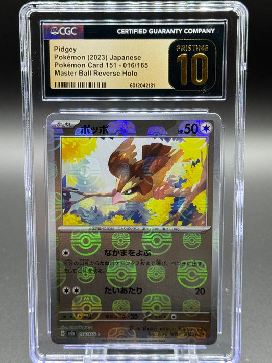 Pokemon TCG Pidgey | Pokemon 151 016/165 Master Ball Reverse Holo | CGC Graded PRISTINE 10