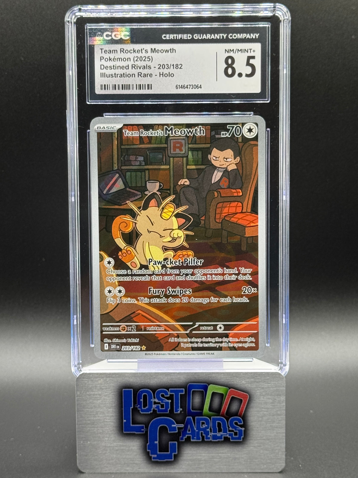 Pokemon TCG Team Rocket's Meowth | Destined Rivals 203/182 | CGC Graded NM/MINT+ 8.5