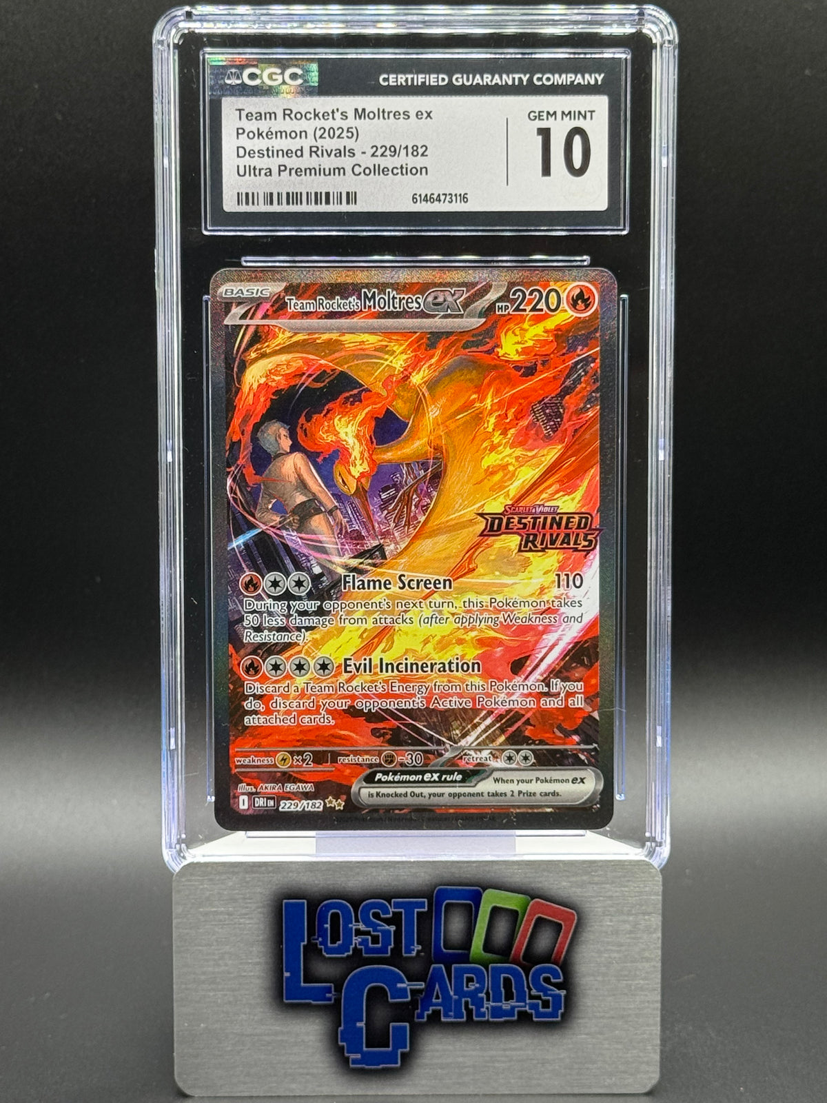 Pokemon TCG Team Rocket's Moltres ex | Destined Rivals 229/182 Stamped | CGC Graded GEM MINT 10
