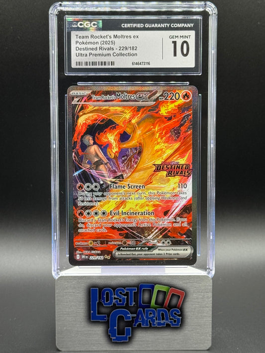 Pokemon TCG Team Rocket's Moltres ex | Destined Rivals 229/182 Stamped | CGC Graded GEM MINT 10