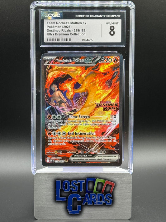 Pokemon TCG Team Rocket's Moltres ex | Destined Rivals 229/182 Stamped | CGC Graded NM/MINT 8