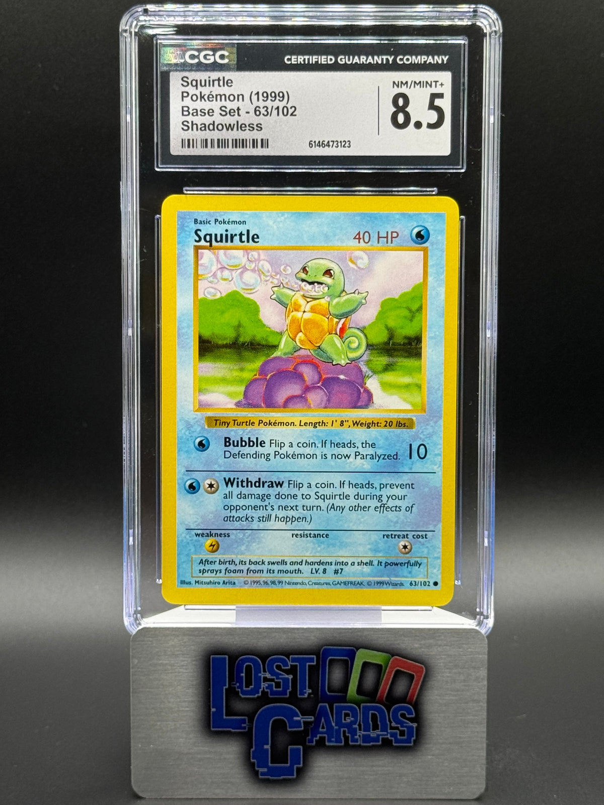 Pokemon TCG Squirtle | Base Set 63/102 Shadowless | CGC Graded NM/MINT+ 8.5