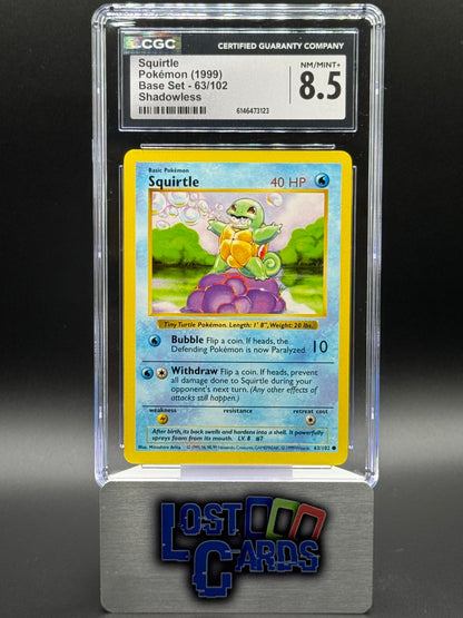 Pokemon TCG Squirtle | Base Set 63/102 Shadowless | CGC Graded NM/MINT+ 8.5