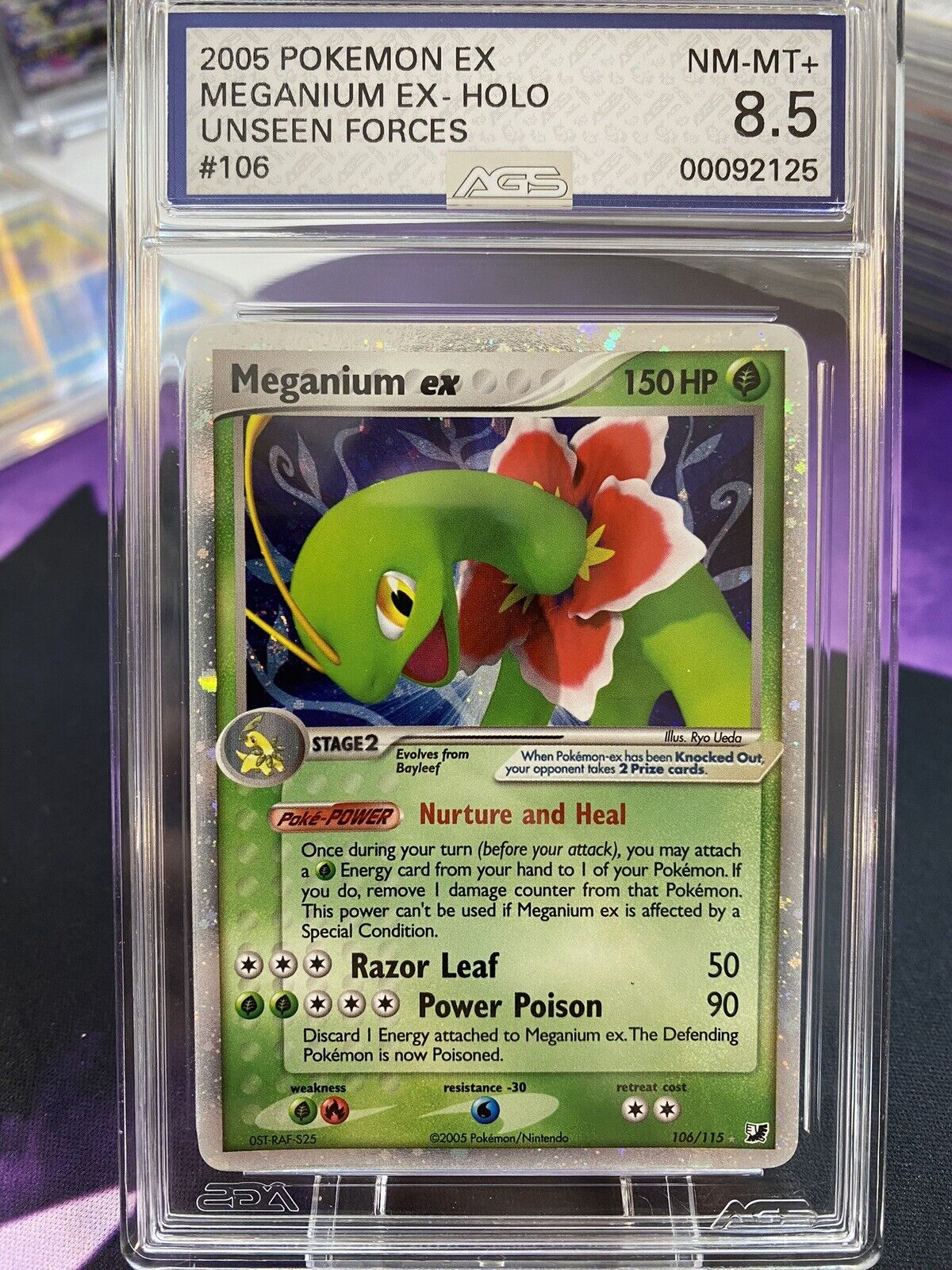 Pokemon TCG Meganium EX | EX Unseen Forces 106/115 Holo | AGS Graded NM-MT+ 8.5