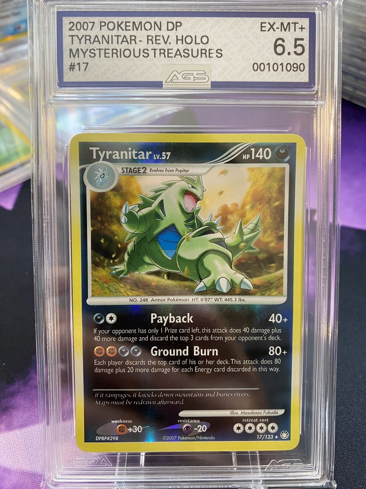 Pokemon TCG Tyranitar | Mysterious Treasures 17 Reverse Holo | AGS Graded EX-MT+ 6.5