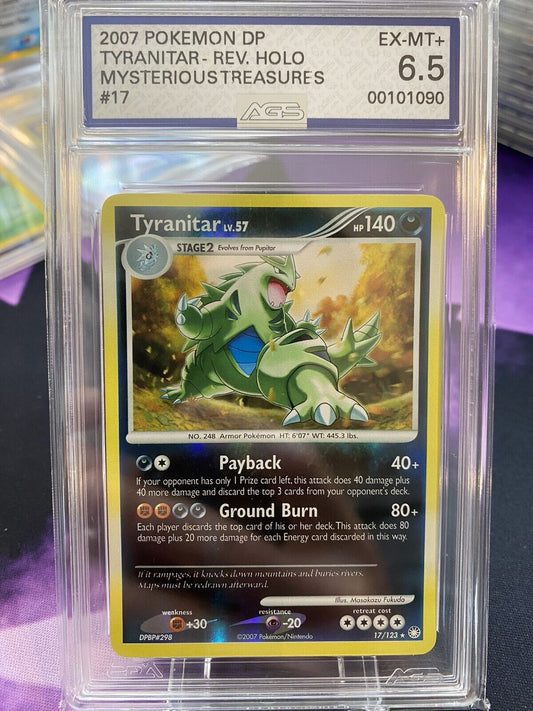 Pokemon TCG Tyranitar | Mysterious Treasures 17 Reverse Holo | AGS Graded EX-MT+ 6.5