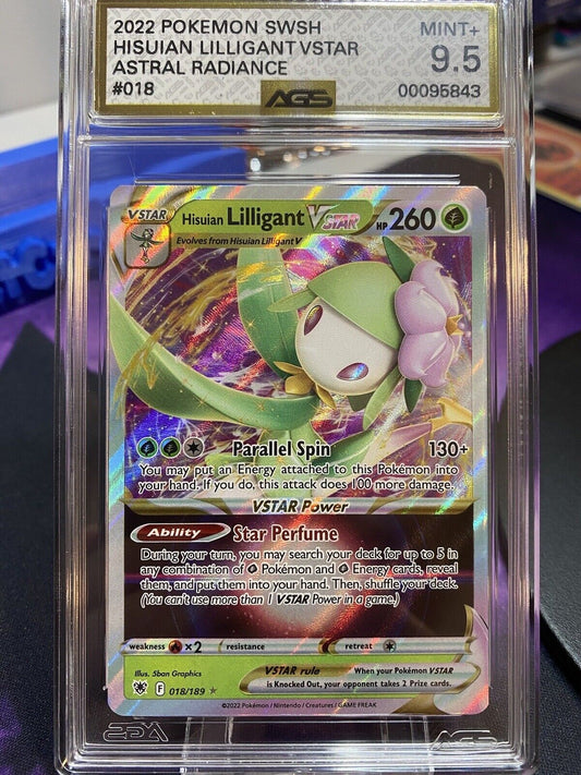 Pokemon TCG Hisuian Lilligant VSTAR | Astral Radiance 018/189 | AGS Graded MINT+ 9.5 GOLD LABEL!