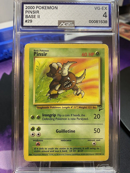 Pokemon TCG Pinsir | Base Set 2 29/130 Regular Unlimited Rare | AGS Graded VG-EX 4