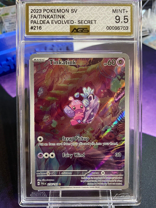 Pokemon TCG Tinkatink | S&V - Paldea Evolved #216 IR | AGS Graded MINT+ 9.5 GOLD LABEL!