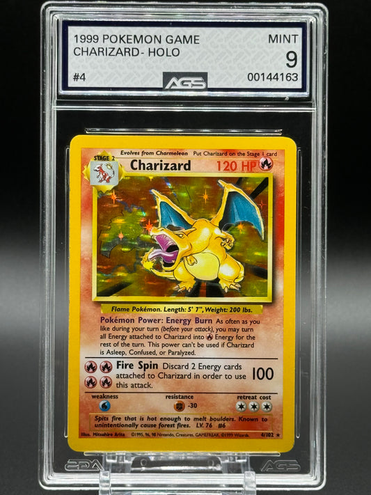 Pokemon TCG Charizard | Base Set Unlimited 4/102 Holo 1999 | AGS Graded MINT 9